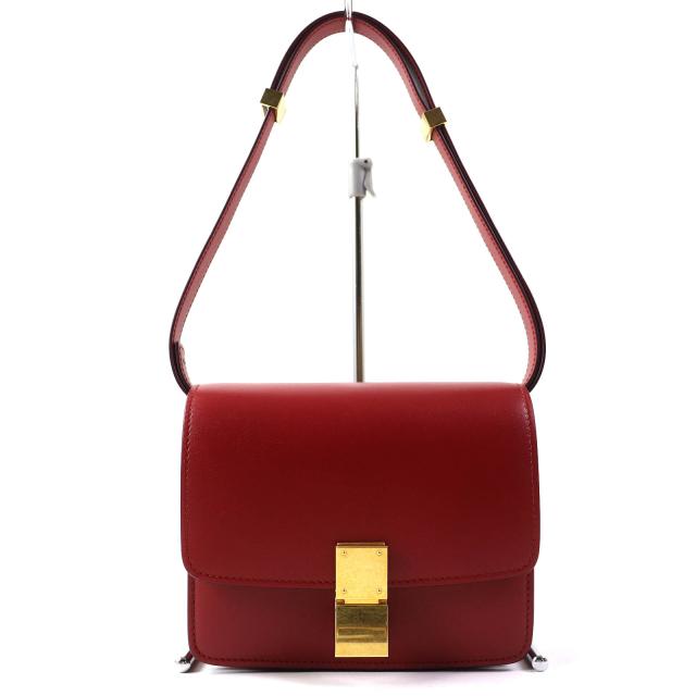 極美品△CELINE セリーヌ 189183DLS CLASSIC BOX Small クラシックボックス スモール レザー ショルダーバッグ レッド ゴールド金具 伊製