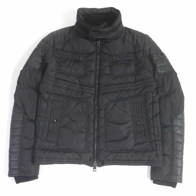 美品□MONCLER モンクレール DIMITRI ロゴワッペン ラムレザー切替 ライダース ダウンジャケット ブルゾン ブラック 1 正規品 メンズ