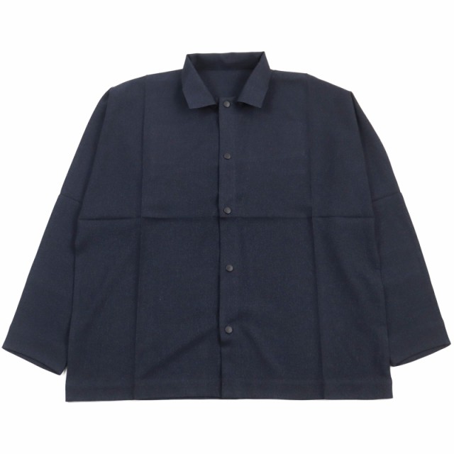 極美品○イッセイミヤケ メン 2024年製 LA41FJ040 WOOL LIKE COMPACT SHIRT ドルマンスリーブ 杢調生地 長袖シャツ 紺 3 日本製 正規品