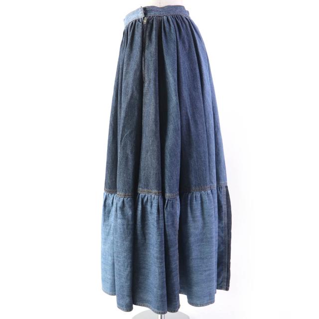 美品△クリスチャンディオール 21SS 112J56A3941 パッチワークデザイン コットンデニム ロング フレアスカート インディゴ 40 伊製 正規品_1