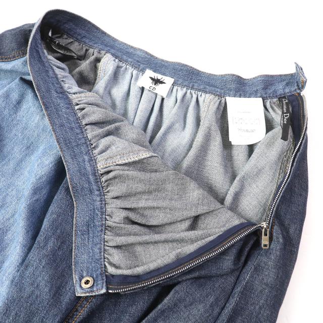 美品△クリスチャンディオール 21SS 112J56A3941 パッチワークデザイン コットンデニム ロング フレアスカート インディゴ 40 伊製 正規品_3