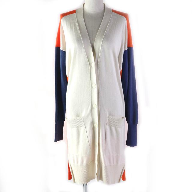 極美品△エムエムシックス メゾンマルジェラ MM6 S52HA0077 コットン 配色デザイン 長袖 ロングカーディガン オレンジ 白 青 M 正規品の通販は