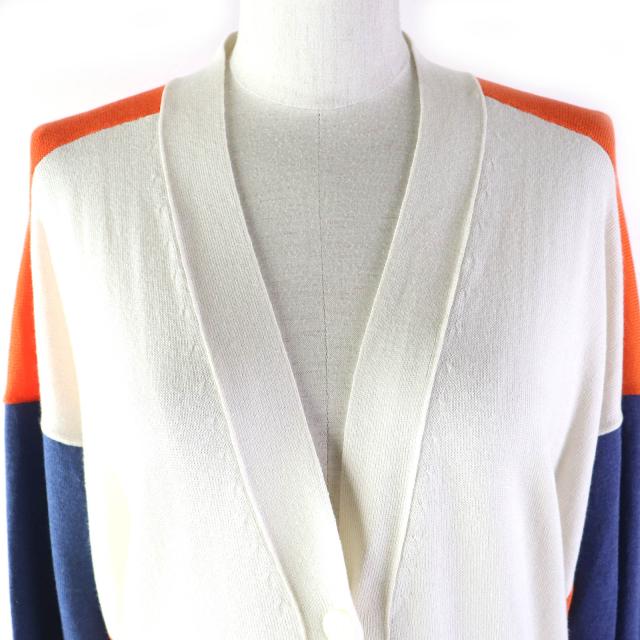 極美品△エムエムシックス メゾンマルジェラ MM6 S52HA0077 コットン 配色デザイン 長袖 ロングカーディガン オレンジ 白 青 M 正規品の通販は