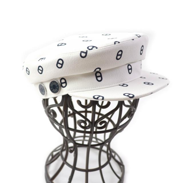 未使用品★エルメス ヴォーバン トワルアッシュ セリエ金具 シェーヌダンクル キャスケット ホワイト ネイビー 56 フランス製 正規品の通販は