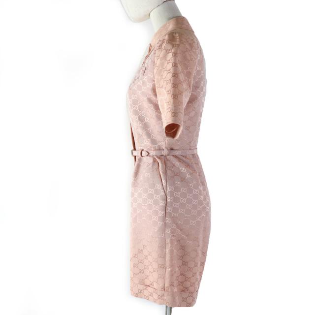 極美品☆GUCCI グッチ 691496 GG柄 ベルト付 ジャンプスーツ オールインワン ツナギ ピンク 36 ハンガー付 イタリア製 正規品 レディース 極美品☆GUCCI グッチ 691496 GG柄 ベルト付 ジャンプスーツ