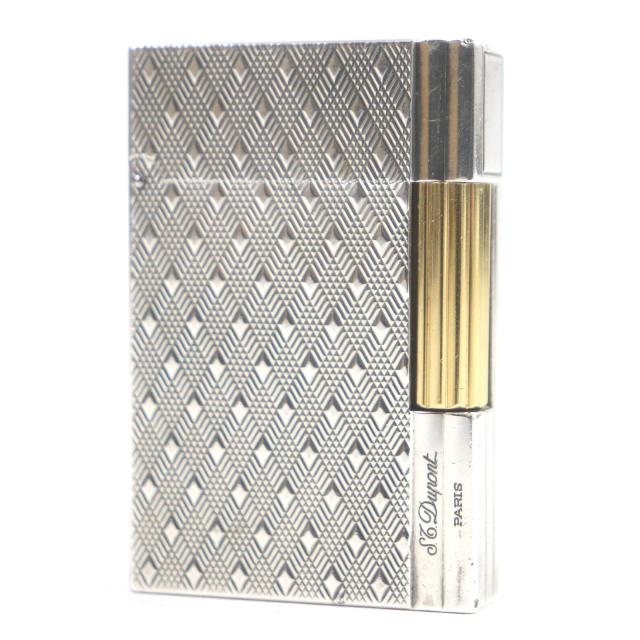 良品□Dupont デュポン ギャッツビー ダイヤチェック 総柄 スクエア型 ローラー式 喫煙具 ガス ライター シルバー ゴールド 仏製 着火OKの通販は 26,554円