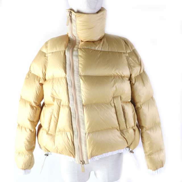 極美品△サカイ 2022年製 SCW-037 Puffer Jacket Aライン クロップド ジップ ダウンジャケット ベージュ ホワイト 1 正規品 レディース