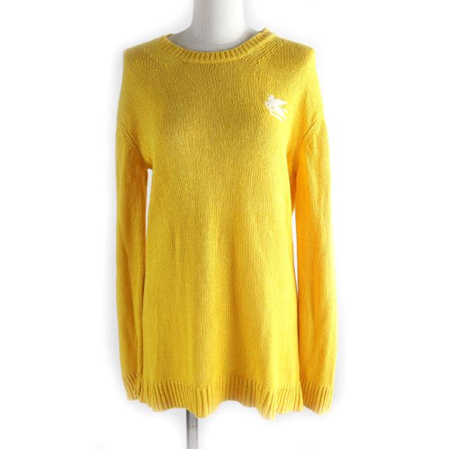 極美品★ETRO エトロ 2021年製 リネン シルク混 ロゴ刺繍入り クルーネック 長袖 サマーニット イエロー 38 伊製 正規品 レディースの通販は