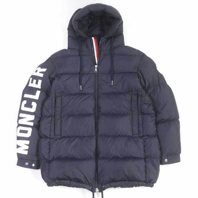 美品□モンクレール 20-21AW MONCENISIO ラバーワッペン アームロゴプリント WZIP フーデッド ダウンジャケット ネイビー 2 正規品