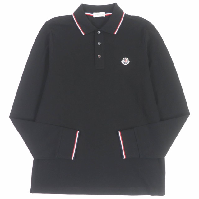 未使用品□MONCLER モンクレール 23SS コットン100％ ロゴワッペン トリコロール ロングスリーブ 長袖ポロシャツ ブラック S 正規品の通販は