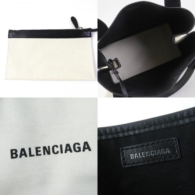 美品☆バレンシアガ 339933 ネイビーカバ スモール レザー×キャンバス トート／ハンドバッグ 保袋付 伊製_8