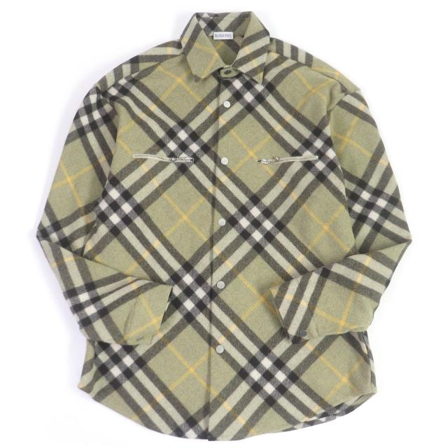 極美品□BURBERRY バーバリー 23AW 8076470 チェック柄 ウールブレンド オーバーシャツ 長袖シャツ カーキ S 正規品 メンズオススメの通販は