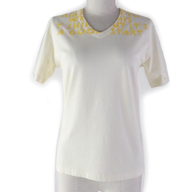 未使用品☆メゾンマルジェラ 17SS S32GJ0004 コットン100％ エイズチャリティー Vネック 半袖Ｔシャツ ベージュ XS 正規品 レディースの通販は