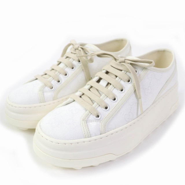 未使用品☆GUCCI グッチ 746767 TENNIS 1977 GGキャンバス ローカットスニーカー ホワイト 39.5 箱・保存袋付き イタリア製 レディース