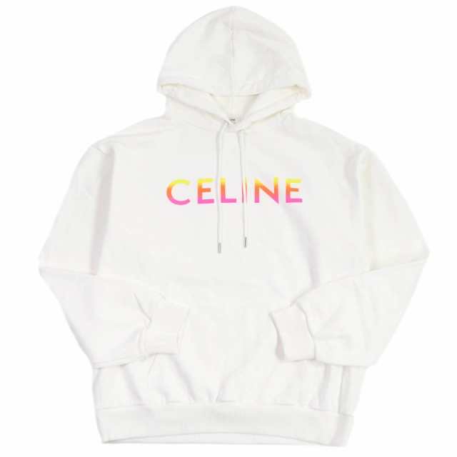 極美品□CELINE セリーヌ 22AW 2Y753670Q グラデーションロゴ プルオーバー ルーズ フーディー パーカー ホワイト XL イタリア製 正規品