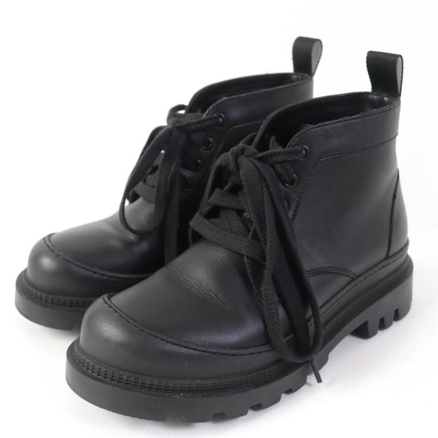 極美品☆LOEWE ロエベ 592209 ロゴ入り レザー ミッドコンバットブーツ ショートブーツ ブラック 36 保存袋付き イタリア製 レディースの通販は 23,430円