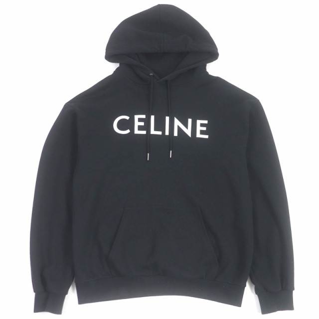 美品□CELINE セリーヌ 2Y321670Q クラシックロゴ コットンフリース ルーズ フーディー パーカー 黒 M イタリア製 正規品