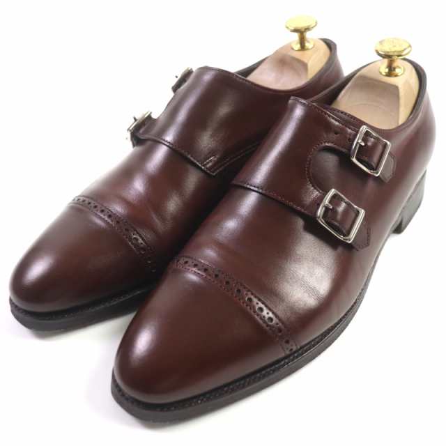 美品▼John Lobb ジョンロブ CAMBORNE ダブルモンクストラップ パンチドキャップトゥ 7000ラスト レザーシューズ ブラウン 6 保存袋付き