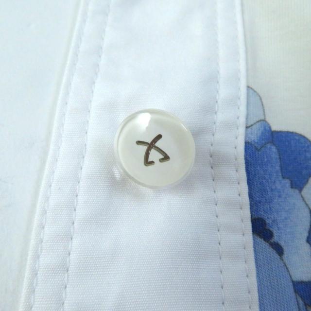 極美品★LEONARD SPORT レオナールスポーツ ロゴボタン付 花柄 半袖 シャツワンピース ホワイト ブルー 40 日本製 正規品 レディース_5