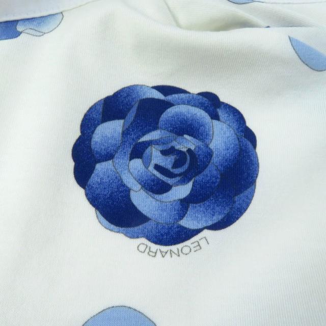 極美品★LEONARD SPORT レオナールスポーツ ロゴボタン付 花柄 半袖 シャツワンピース ホワイト ブルー 40 日本製 正規品 レディース_6