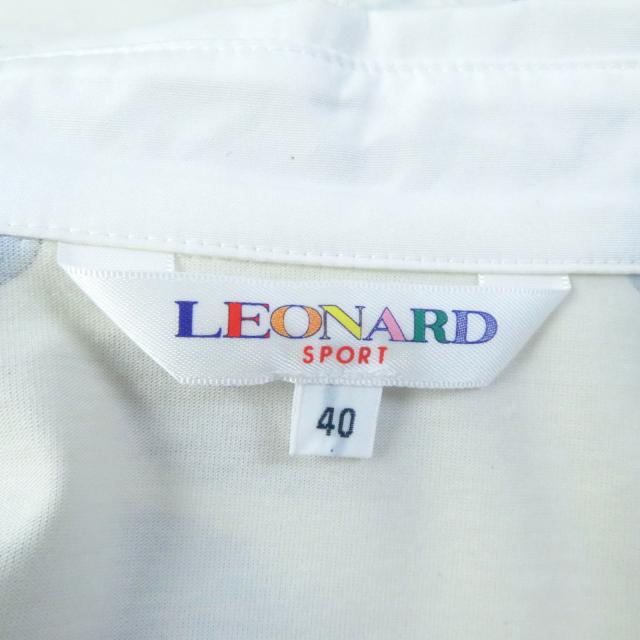 極美品★LEONARD SPORT レオナールスポーツ ロゴボタン付 花柄 半袖 シャツワンピース ホワイト ブルー 40 日本製 正規品 レディース_7