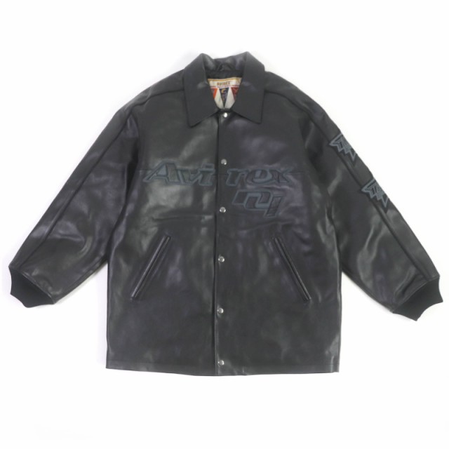 極美品□AVIREX アヴィレックス RECOGNIZE 783-2250003 GOALERS JACKET ロゴワッペン レザージャケット ブルゾン ブラック L 正規品