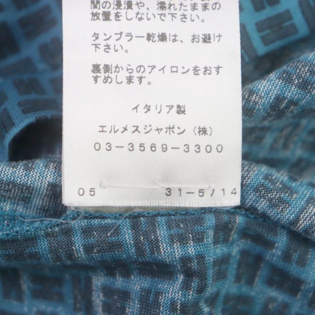 美品▼HERMES エルメス コットン100% Hロゴ総柄 クルーネック 半袖Ｔシャツ ブルー系 M イタリア製 正規品 メンズ 決算☆返品可エルメス HERMES Hロゴ 総柄 ラウンド