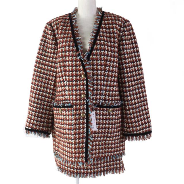 未使用品◎JILLSTUART ジルスチュアート カラーミックスツイード フリンジ セットアップ 茶系 M／2 正規品 レディース