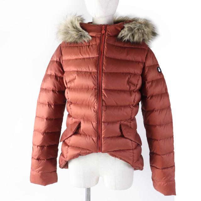 美品☆SNOWMAN NEW YORK スノーマン ニューヨーク TART ロゴワッペン・フェイクファー・フード付 ダウンジャケット オレンジ M 正規品 レディース 美品☆SNOWMAN NEW YORK スノーマン ニューヨーク TART ロゴ