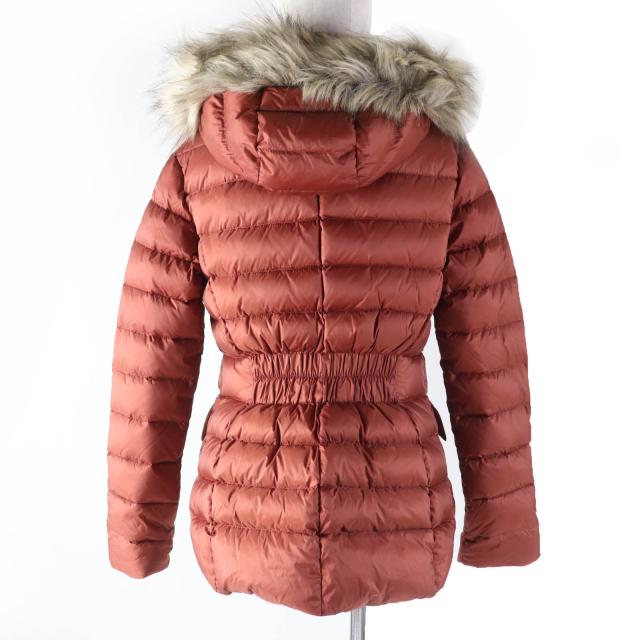 美品☆SNOWMAN NEW YORK スノーマン ニューヨーク TART ロゴワッペン・フェイクファー・フード付 ダウンジャケット オレンジ M 正規品 レディース 美品☆SNOWMAN NEW YORK スノーマン ニューヨーク TART ロゴ