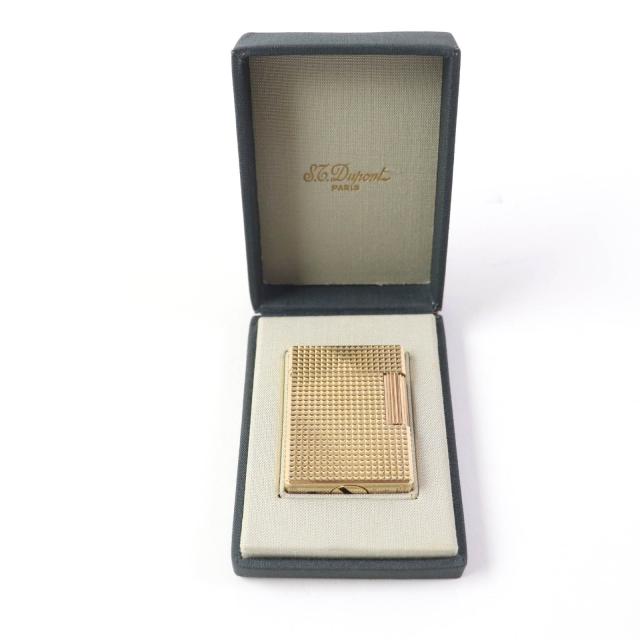 外装美品★デュポン ライン1 ダイヤモンドヘッド ショート スクエア型 ローラー式 ガスライター ゴールド ケース付 仏製 メンズ 着火不可