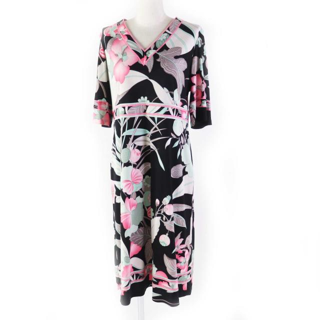 極美品◎LEONARD FASHION レオナール ファッション 0150506 フラワープリント 半袖 ワンピース マルチ LL 日本製 正規品 レディースの通販は