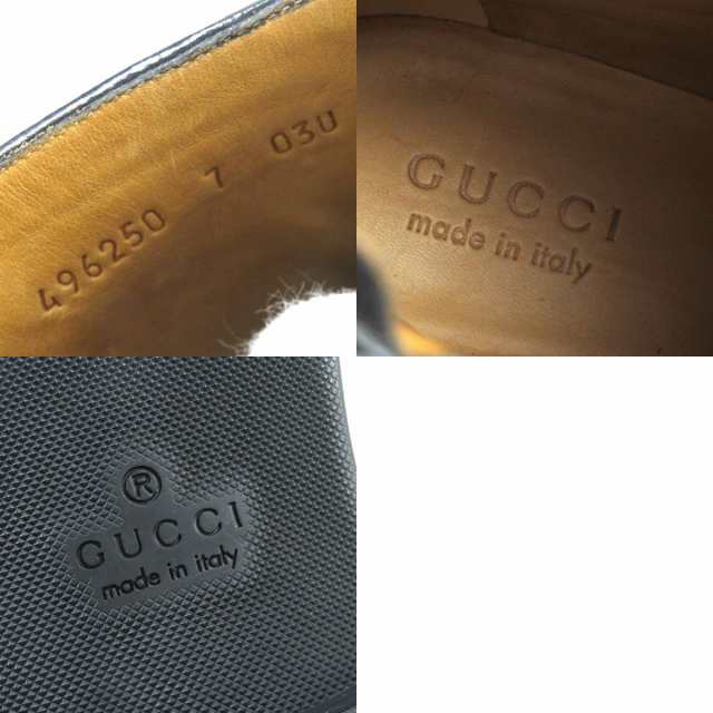 極美品△GUCCI グッチ 496250 タイガーヘッド装飾ウェブ付き レースアップ レザーブーツ ブラック 7 保存袋付き イタリア製 メンズ