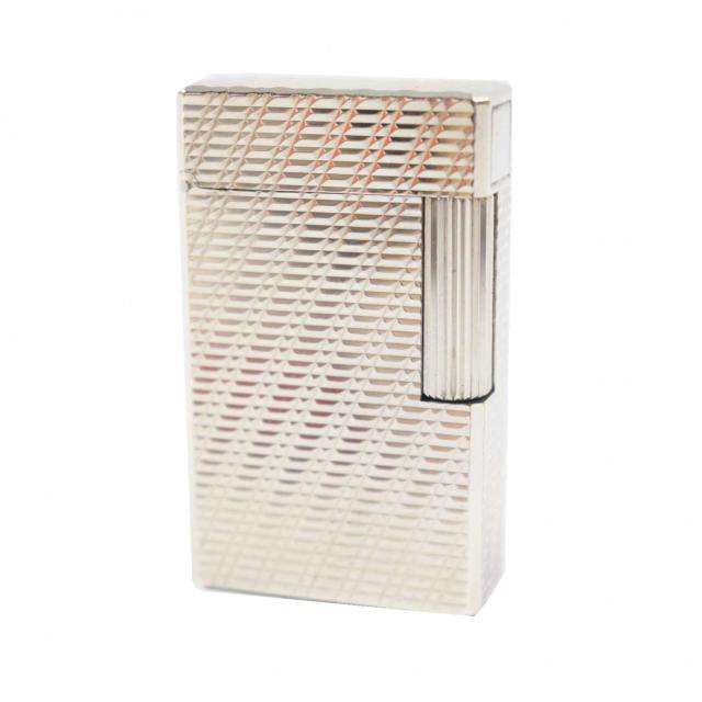 外装美品◎Dupont デュポン ライン1 ロング スクエア型 ローラー式 総柄 ガスライター シルバー 箱付き フランス製 メンズ 着火不可