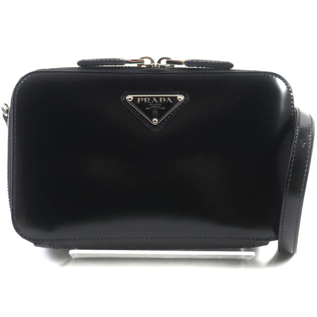 極美品▼PRADA プラダ 定価346500円 2VH173 ブリック ブラッシュドレザー トライアングルロゴ ショルダーバッグ ブラック イタリア製の通販は
