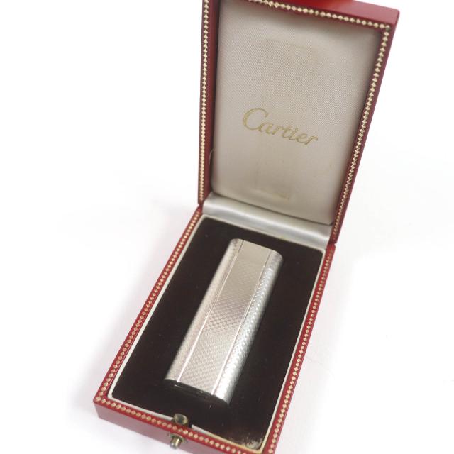 美品□Cartier カルティエ 総柄 オーバル ローラー式 喫煙具 ガス ライター シルバー ケース付き メンズ レディース 着火確認済みの通販は