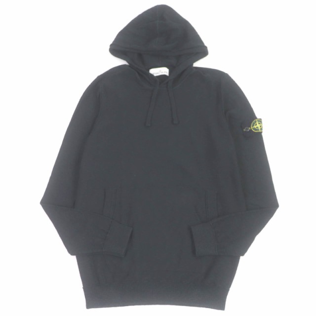 美品□STONE ISLAND ストーンアイランド 20SS 7215505B0 ロゴワッペン プルオーバー フーディー ニットパーカー ブラック L 正規品