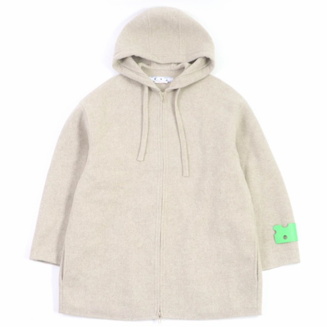 極美品□オフホワイト 22AW OMEA330F22FAB001 Logo Patch Long-Sleeved Hoodie フーデッドコート ライトベージュ 48 イタリア製 正規品