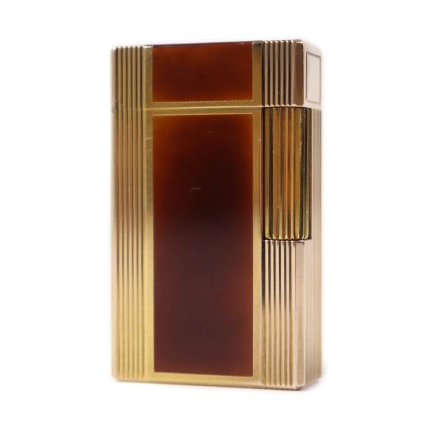 外装美品★Dupont デュポン ライン1 ロング ラッカー ローラー式 ガス ライター ブラウン（マーブル） ゴールド 仏製 メンズ 着火不可の通販は