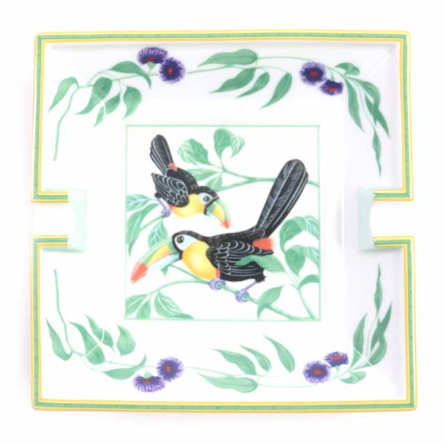 極美品▼HERMES エルメス ヴィンテージ トゥカン 陶器 アッシュトレー オオハシ鳥 灰皿 ホワイト グリーン 箱付き メンズの通販は
