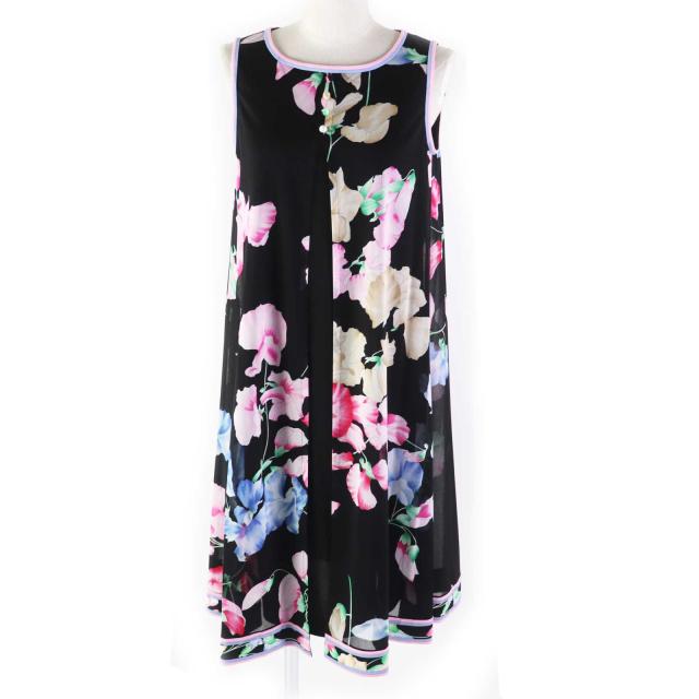 未使用品◎LEONARD FASHION レオナール ファッション 0170324 花柄 ワンピース ブラック マルチ 34 日本製 正規品 レディース【中古】
