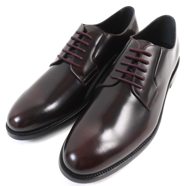 未使用品△トッズ ロゴ入り アーモンドトゥ ポリッシュ加工 ダービーシューズ レザーシューズ ダークボルドー 11.5 袋付き 伊製 メンズの通販は