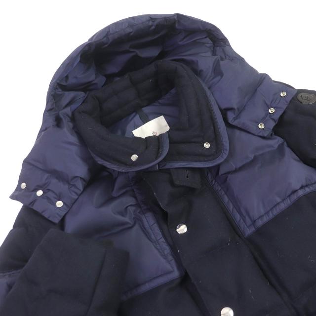 美品□MONCLER モンクレール WILSON GIUBBOTTO ウール WZIP ロゴワッペン フーデッド ダウンジャケット ダウンコート ネイビー 2 正規品 美品□MONCLER モンクレール WILSON GIUBBOTTO ウール WZIP ロゴ