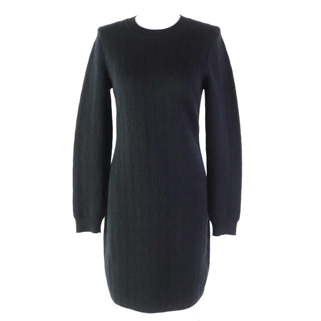 極美品◎HERMES エルメス 22SS 2E2505D3 カシミヤ シルク シェーヌダンクル柄 長袖 ニットワンピース ブラック38 伊製 正規品 レディース
