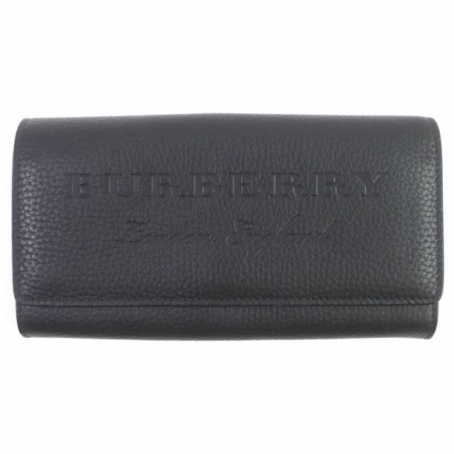 極美品□BURBERRY バーバリー 8052834 ロゴ入り フラップ レザーロングウォレット 長財布 ブラック 保存袋付き イタリア製 メンズ