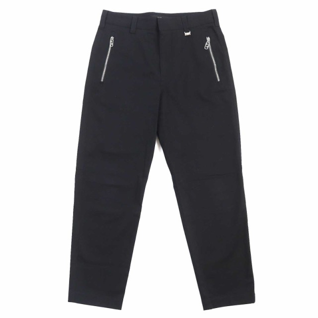 【ドンドン見直し】極美品△フェンディ 2022年製 FB0869 COTTON GABARDINE PANTS FFロゴZIP ロゴ金具 ギャバジン パンツ 黒 46 伊製