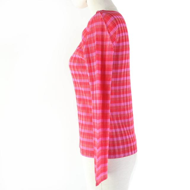 プリーツプリーズ トップス カットソー 長袖 赤 イッセイミヤケ L