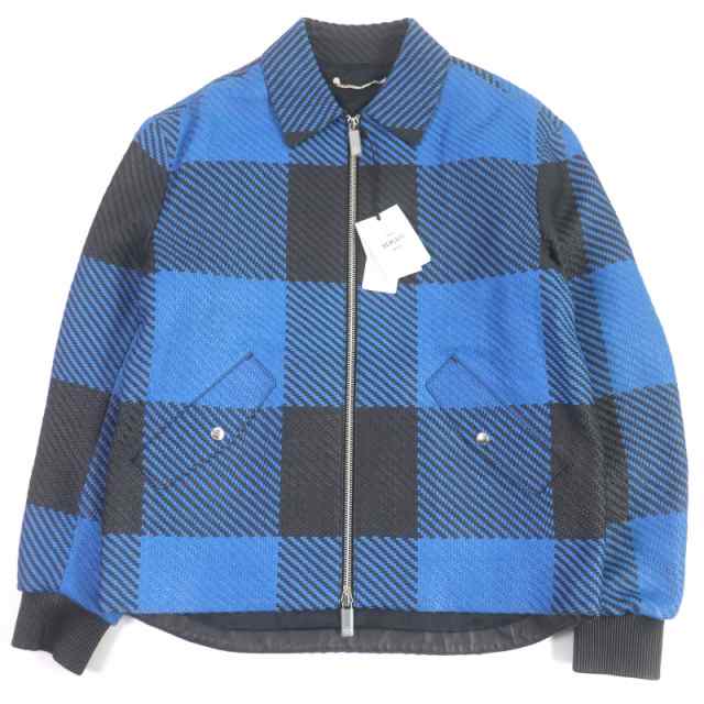 未使用□BERLUTI ベルルッティ チェック柄 裏カリグラフィ 編み込みデザイン ラムレザーブルゾンジャケット ブルー 黒 50 伊製 正規品の通販は 363,000円