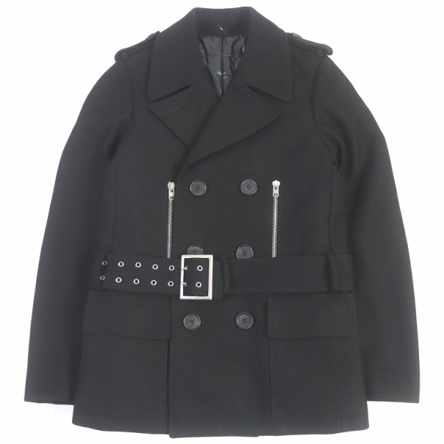 極美品□Dior HOMME ディオールオム 07AW 7H3130710315 エディ期 ジップディテール ベルト付き 中綿入り ジャケット ピーコート 黒 44