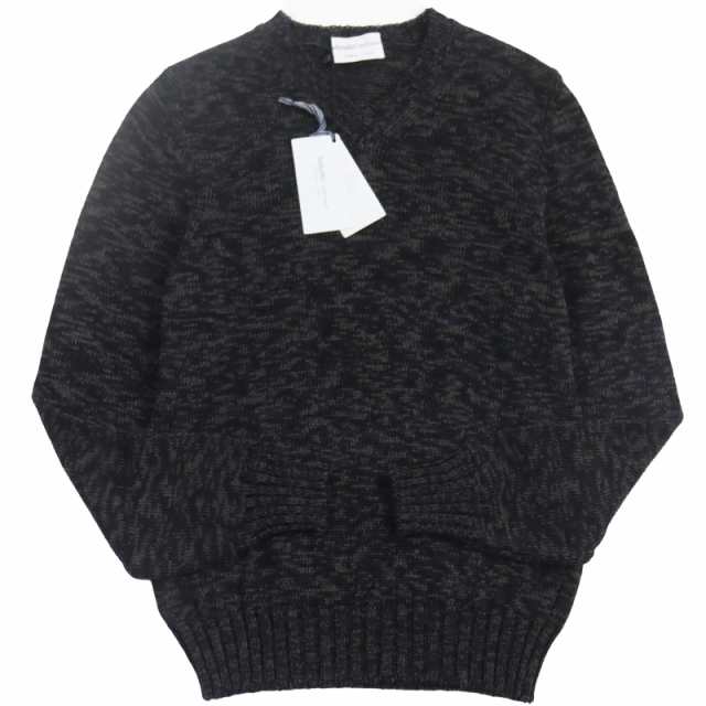 未使用品●Settefili Cashmere セッテフィーリ カシミア リネン70％ 総柄 セーター ニット ブラック 50 イタリア製 正規品 メンズ